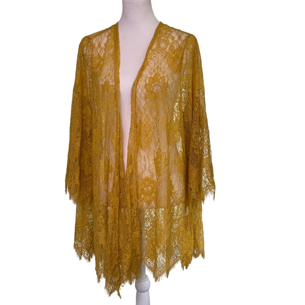 paper + tee kimono NWT mustard yellow lace plus size 2x